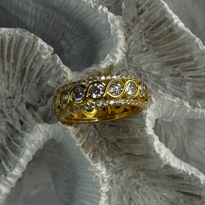 925 Sterling Silver Gold Plated Overlay Band Cz Ring Size 7