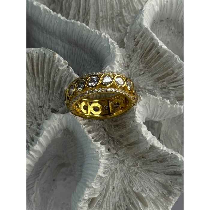 925 Sterling Silver Gold Plated Overlay Band Cz Ring Size 7