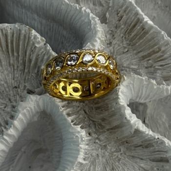 925 Sterling Silver Gold Plated Overlay Band Cz Ring Size 7