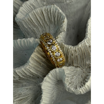 925 Sterling Silver Gold Plated Overlay Band Cz Ring Size 7