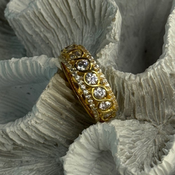 925 Sterling Silver Gold Plated Overlay Band Cz Ring Size 7