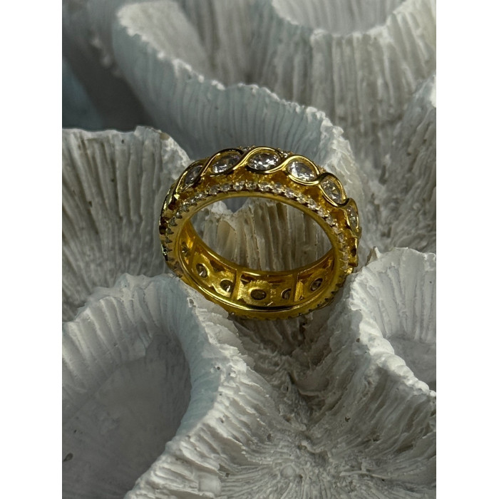 925 Sterling Silver Gold Plated Overlay Band Cz Ring Size 7