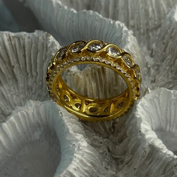 925 Sterling Silver Gold Plated Overlay Band Cz Ring Size 7