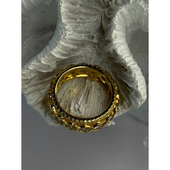 925 Sterling Silver Gold Plated Overlay Band Cz Ring Size 7