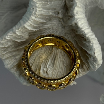 925 Sterling Silver Gold Plated Overlay Band Cz Ring Size 7