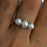 925 Sterling Silver Pearl & Ruby Ring Size 8