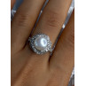 925 Sterling Silver Pearl & Beryl Ring Size 9