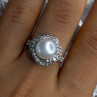 925 Sterling Silver Pearl & Beryl Ring Size 9