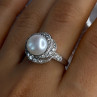 925 Sterling Silver Pearl & Beryl Ring Size 9