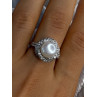 925 Sterling Silver Pearl & Beryl Ring Size 9
