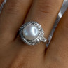 925 Sterling Silver Pearl & Beryl Ring Size 9