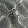 925 Sterling Silver Pearl & Beryl Ring Size 9