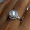 925 Sterling Silver Pearl & Beryl Ring Size 9