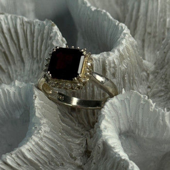 925 Sterling Silver Almandine & Beryl Ring Size 7