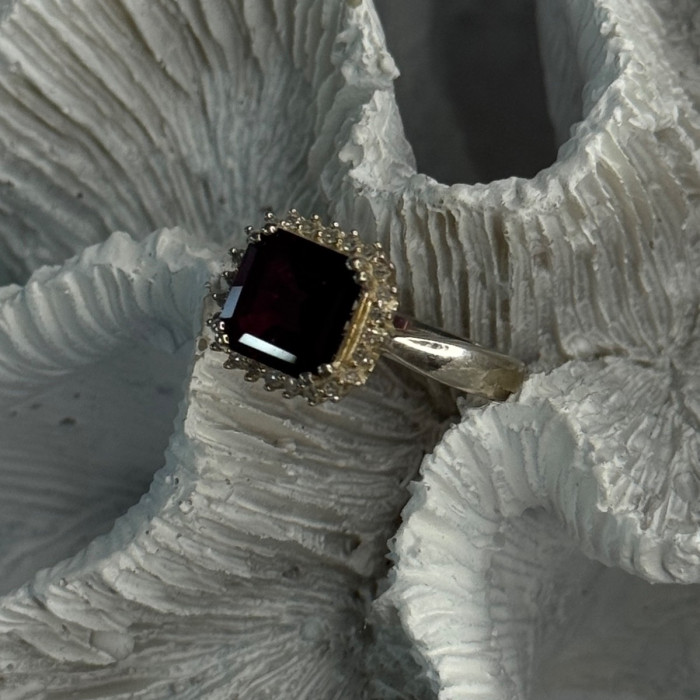 925 Sterling Silver Almandine & Beryl Ring Size 7