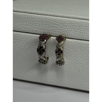 925 Sterling Silver Ruby Sapphire Emerald Earrings Length 0.80 Inch