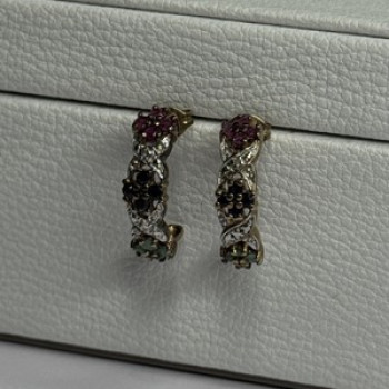 925 Sterling Silver Ruby Sapphire Emerald Earrings Length 0.80 Inch