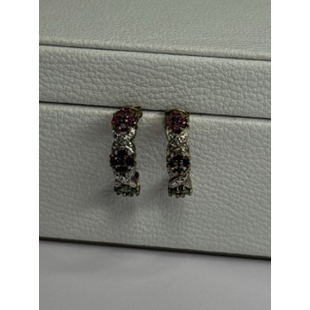 925 Sterling Silver Ruby Sapphire Emerald Earrings Length 0.80 Inch