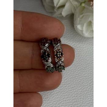 925 Sterling Silver Ruby Sapphire Emerald Earrings Length 0.80 Inch