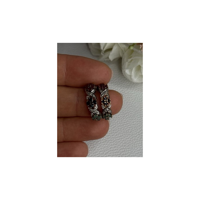 925 Sterling Silver Ruby Sapphire Emerald Earrings Length 0.80 Inch