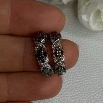 925 Sterling Silver Ruby Sapphire Emerald Earrings Length 0.80 Inch
