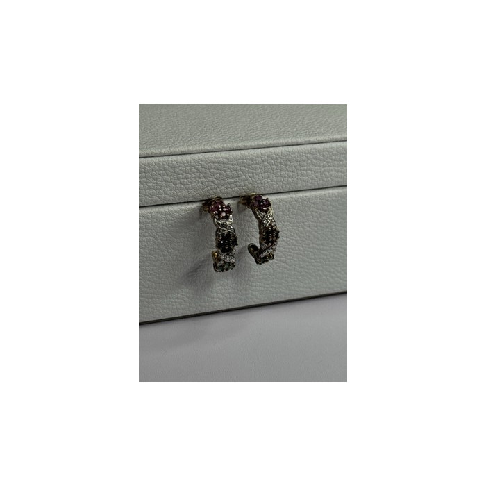 925 Sterling Silver Ruby Sapphire Emerald Earrings Length 0.80 Inch