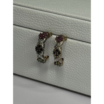 925 Sterling Silver Ruby Sapphire Emerald Earrings Length 0.80 Inch