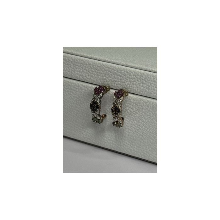 925 Sterling Silver Ruby Sapphire Emerald Earrings Length 0.80 Inch