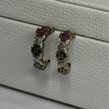 925 Sterling Silver Ruby Sapphire Emerald Earrings Length 0.80 Inch