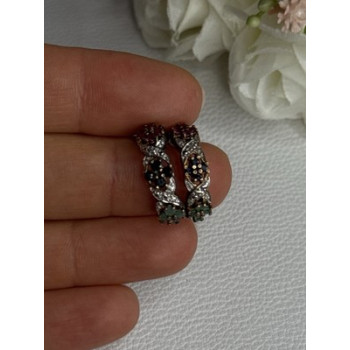 925 Sterling Silver Ruby Sapphire Emerald Earrings Length 0.80 Inch