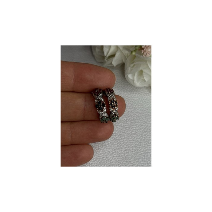 925 Sterling Silver Ruby Sapphire Emerald Earrings Length 0.80 Inch