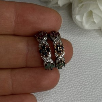 925 Sterling Silver Ruby Sapphire Emerald Earrings Length 0.80 Inch