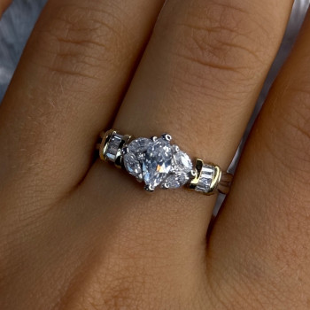 925 Sterling Silver Gold Plated Part Cz Ring Size 9
