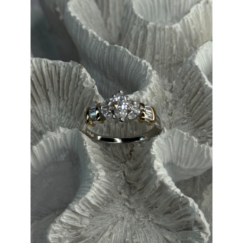 925 Sterling Silver Gold Plated Part Cz Ring Size 9