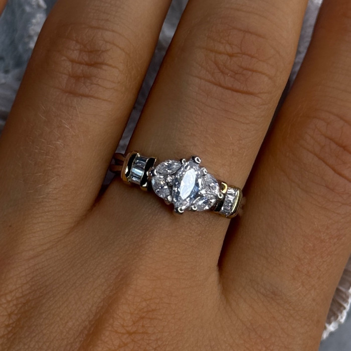 925 Sterling Silver Gold Plated Part Cz Ring Size 9