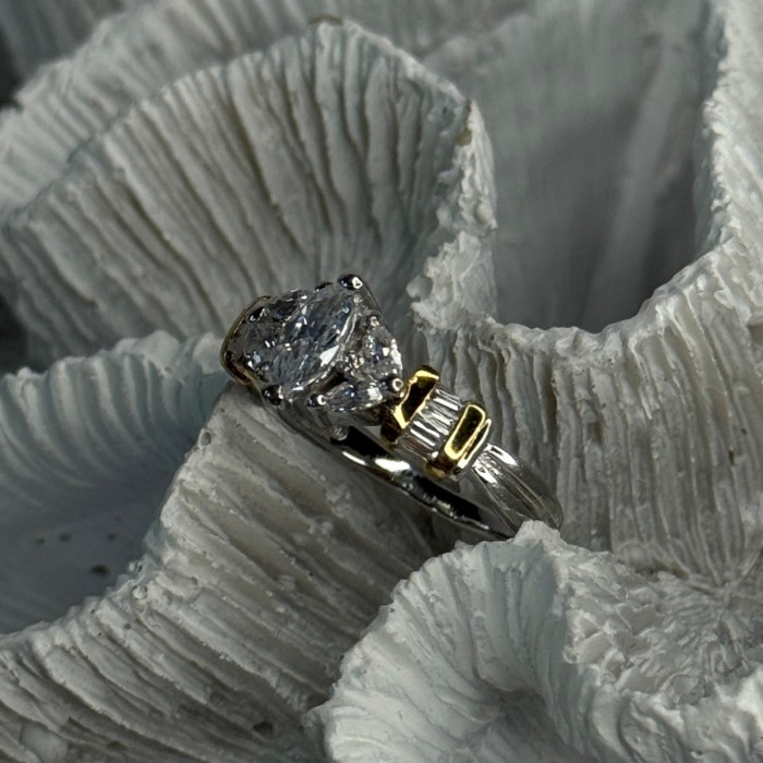925 Sterling Silver Gold Plated Part Cz Ring Size 9