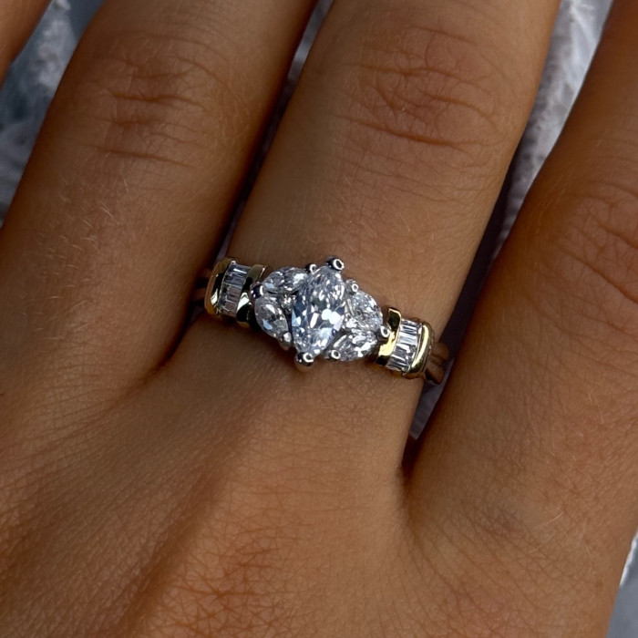 925 Sterling Silver Gold Plated Part Cz Ring Size 9