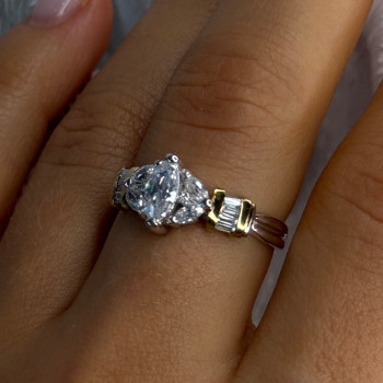 925 Sterling Silver Gold Plated Part Cz Ring Size 9