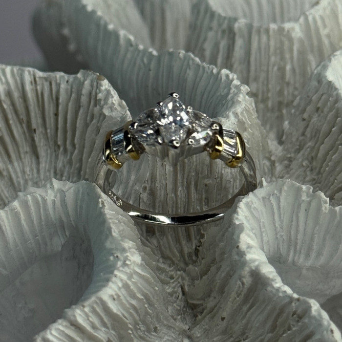 925 Sterling Silver Gold Plated Part Cz Ring Size 9