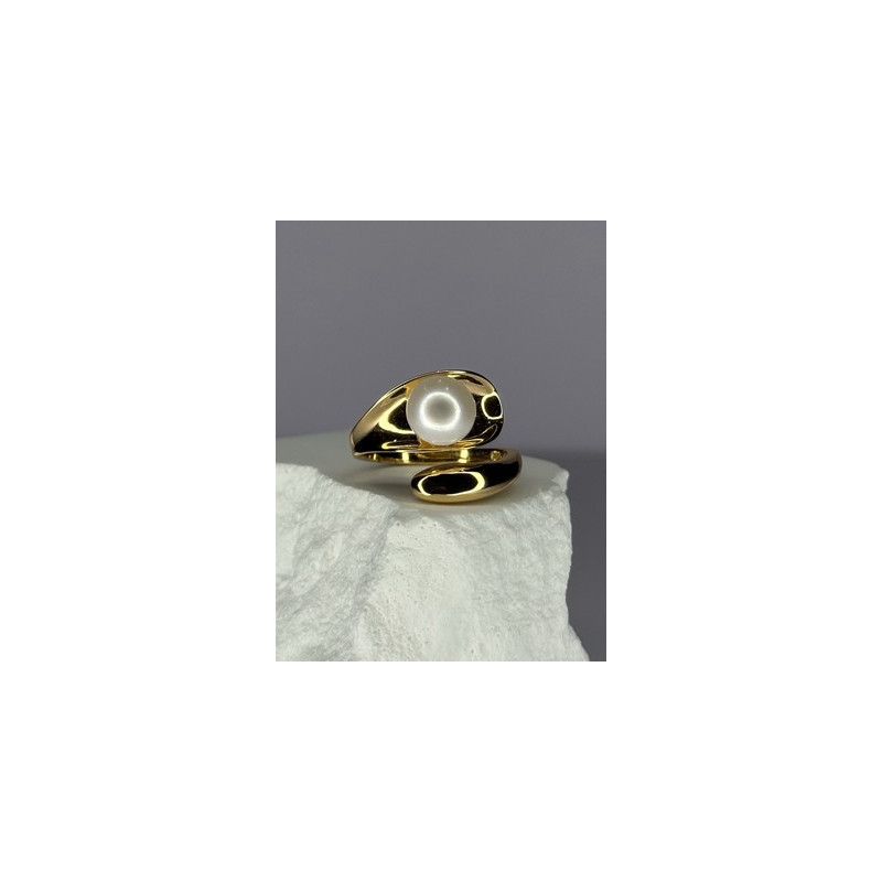 925 STERLING SILVER GOLD PLATED PEARL RING SIZE ADJUSTABLE