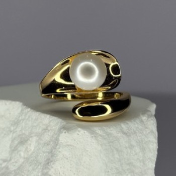 925 STERLING SILVER GOLD PLATED PEARL RING SIZE ADJUSTABLE