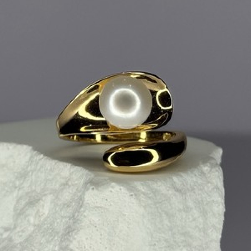 925 Sterling Silver Gold Plated Pearl Ring Size Adjustable