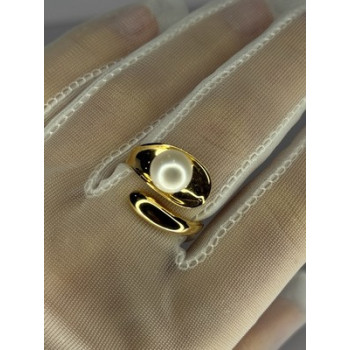 925 STERLING SILVER GOLD PLATED PEARL RING SIZE ADJUSTABLE