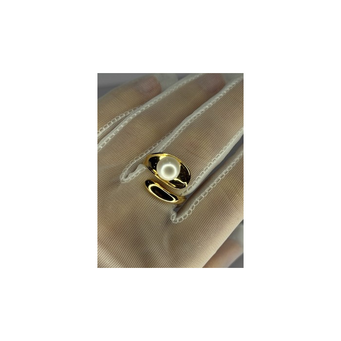 925 STERLING SILVER GOLD PLATED PEARL RING SIZE ADJUSTABLE