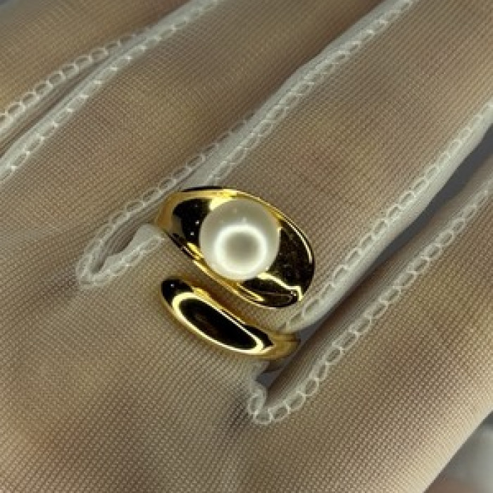 925 Sterling Silver Gold Plated Pearl Ring Size Adjustable