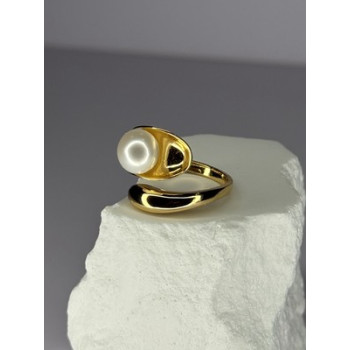 925 STERLING SILVER GOLD PLATED PEARL RING SIZE ADJUSTABLE