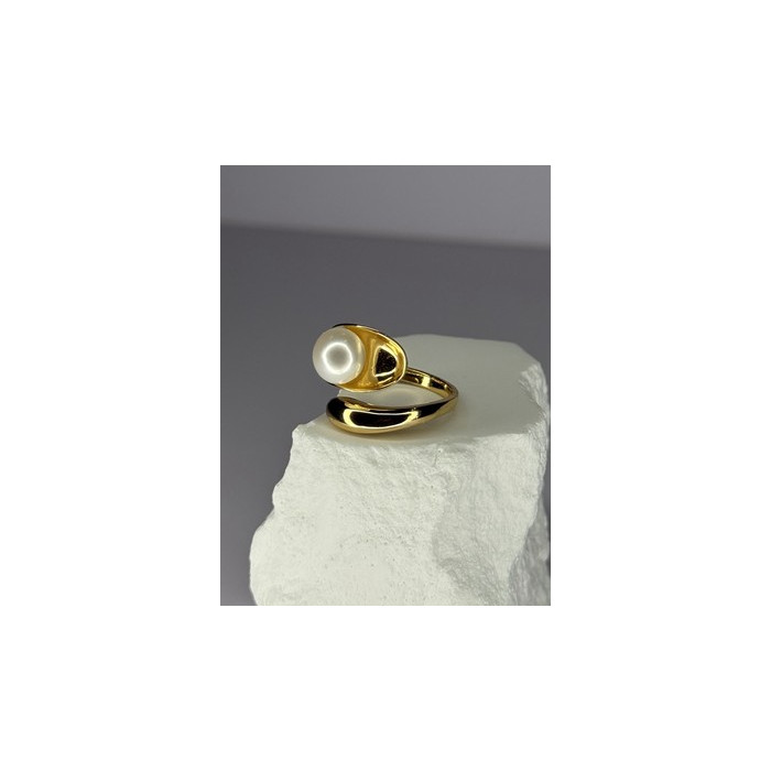 925 STERLING SILVER GOLD PLATED PEARL RING SIZE ADJUSTABLE