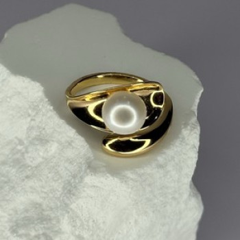 925 Sterling Silver Gold Plated Pearl Ring Size Adjustable