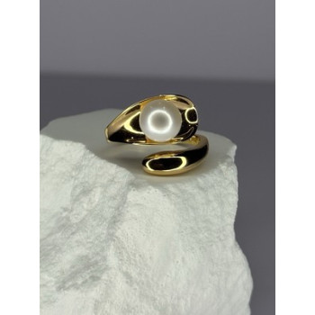 925 STERLING SILVER GOLD PLATED PEARL RING SIZE ADJUSTABLE