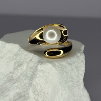 925 Sterling Silver Gold Plated Pearl Ring Size Adjustable